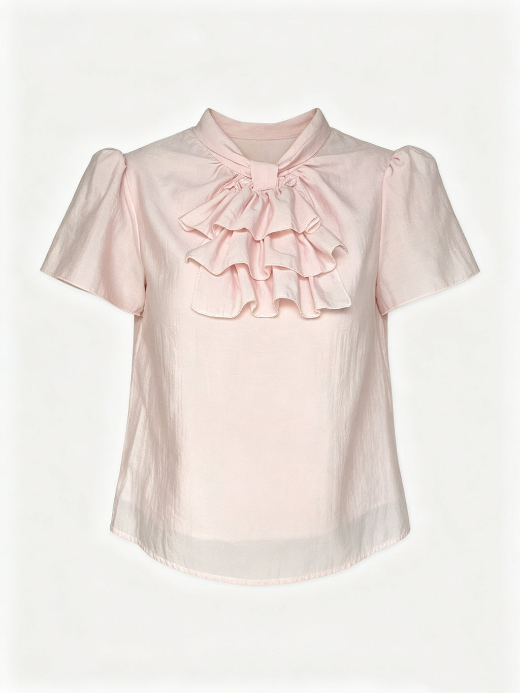 Short-sleeve ribbon blouse in light pink