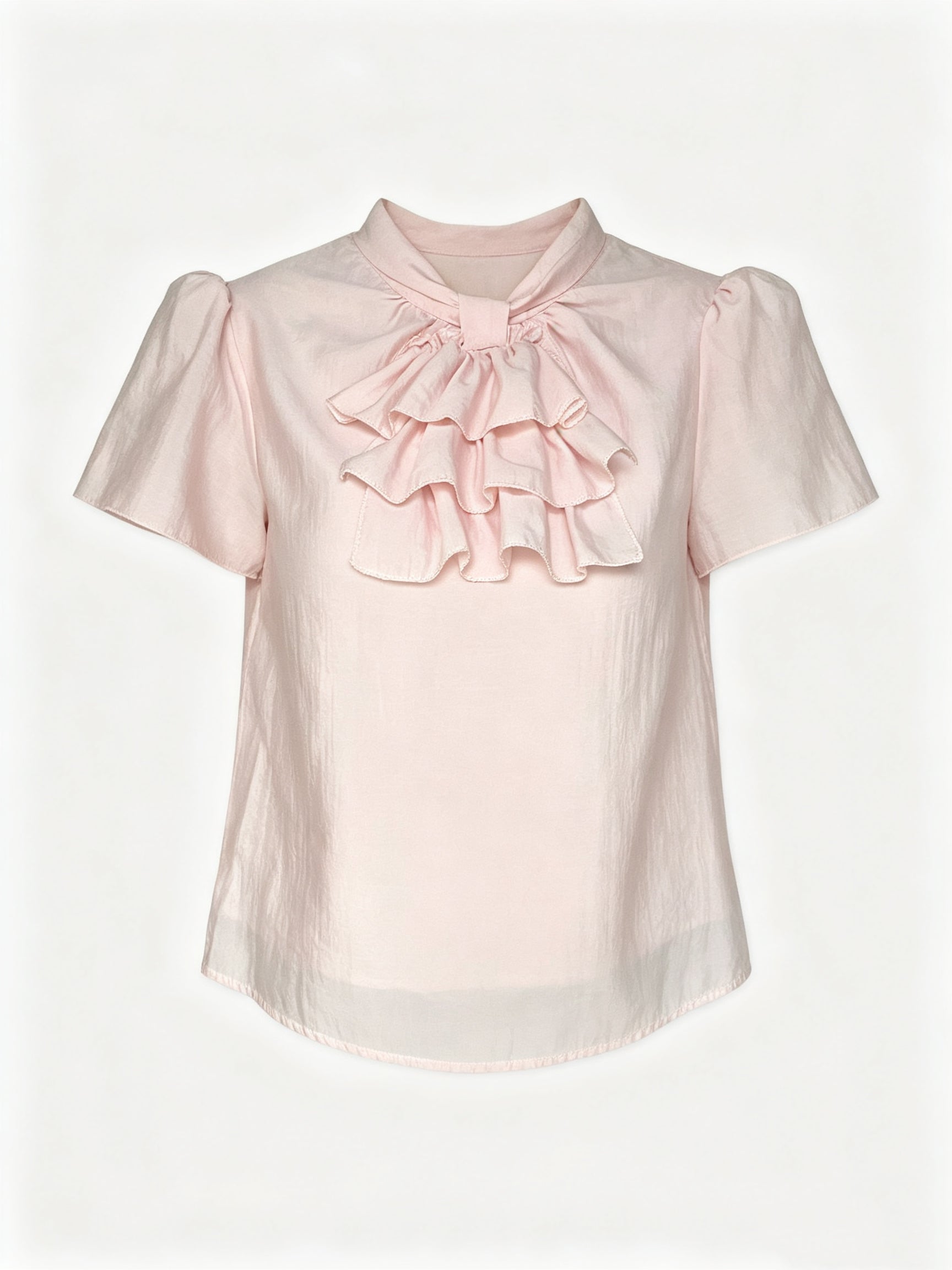 Short-sleeve ribbon blouse in light pink