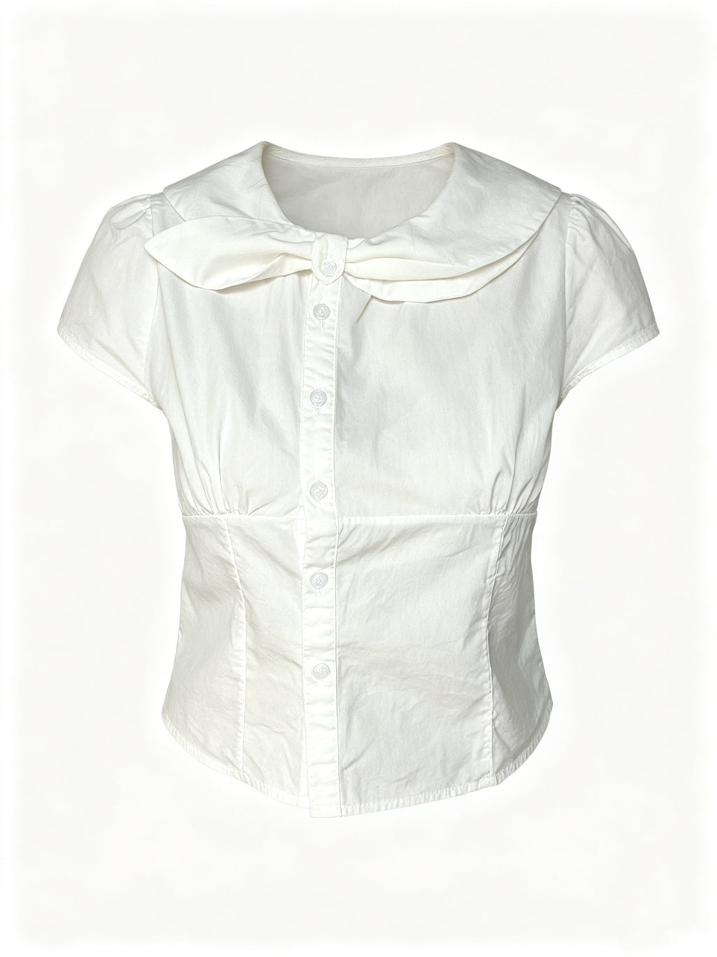 Bow short-sleeved blouse in white/light pink
