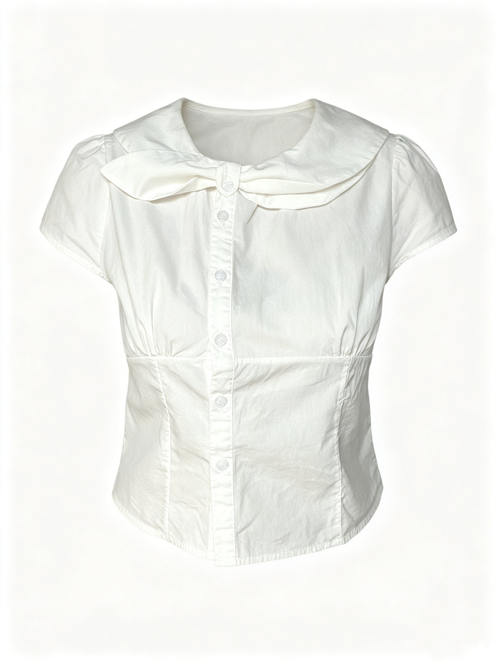 Bow short-sleeved blouse in white/light pink