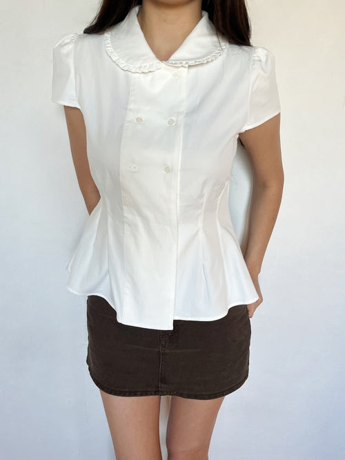 Collared peplum blouse in white