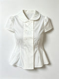 Collared peplum blouse in white