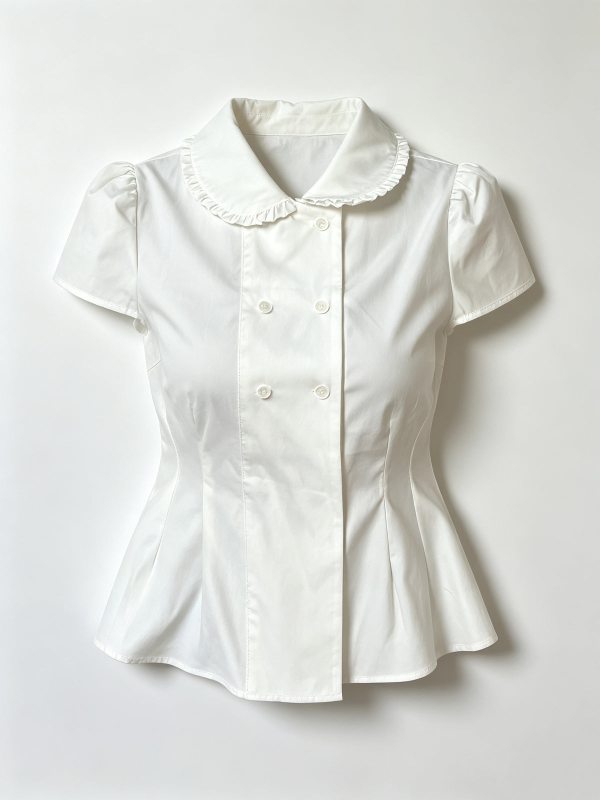 Collared peplum blouse in white