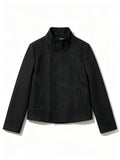 Funnel neck tailored jacket in black