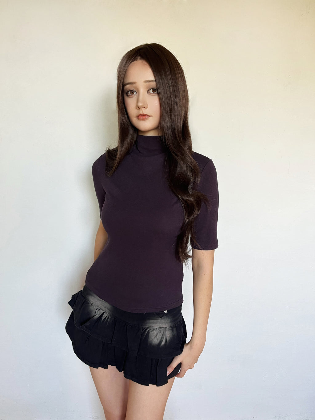 Fitted high neck t-shirt in 3 colours
