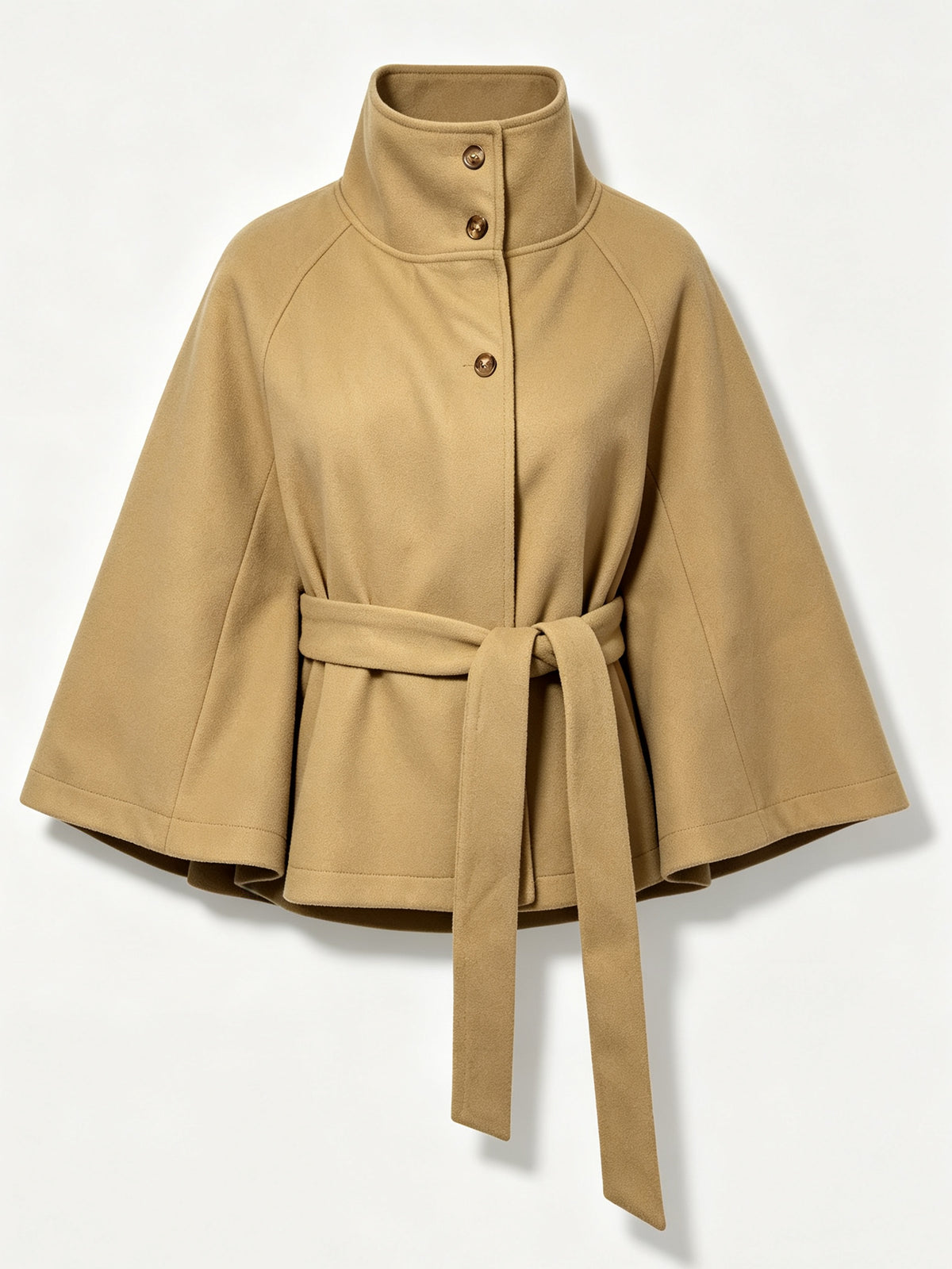 Funnel neck belt cape coat in 5 colours