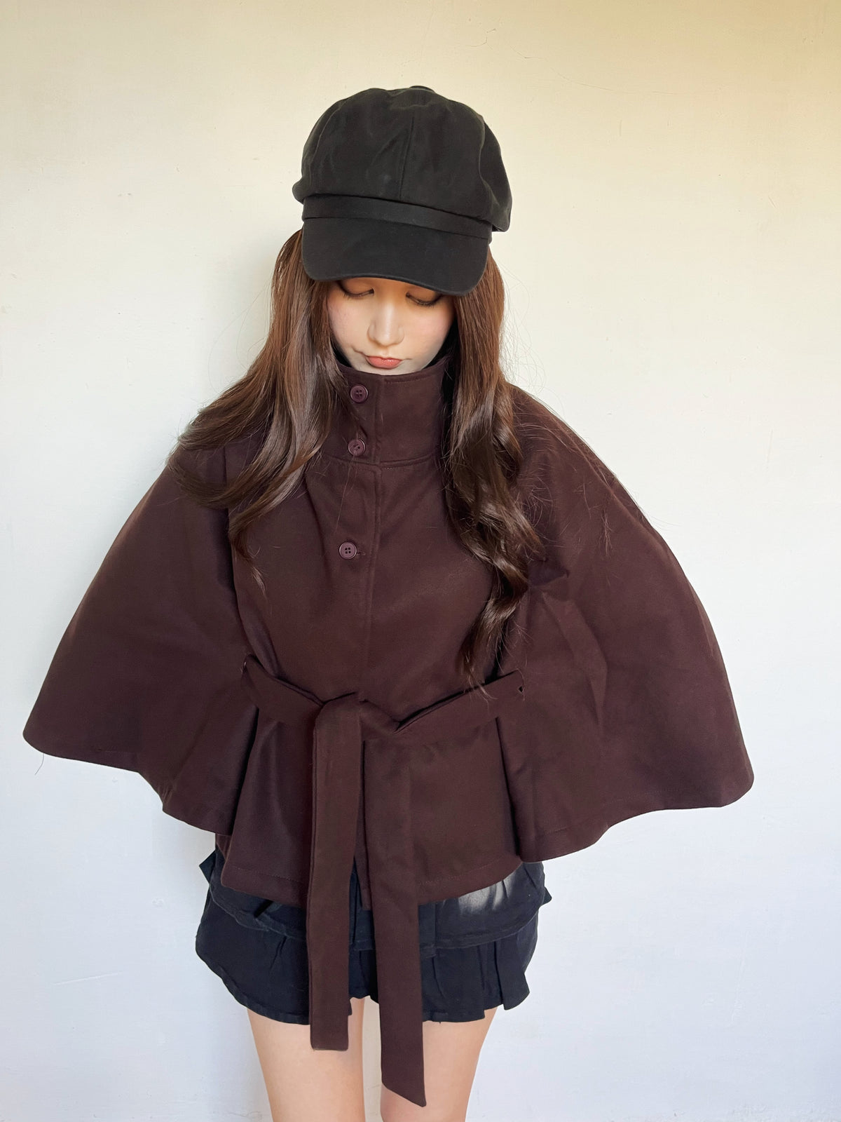 Funnel neck belt cape coat in 5 colours