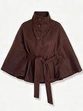 Funnel neck belt cape coat in 5 colours