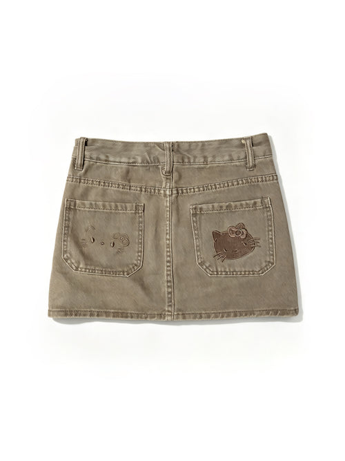 Denim mini-skirt in brown