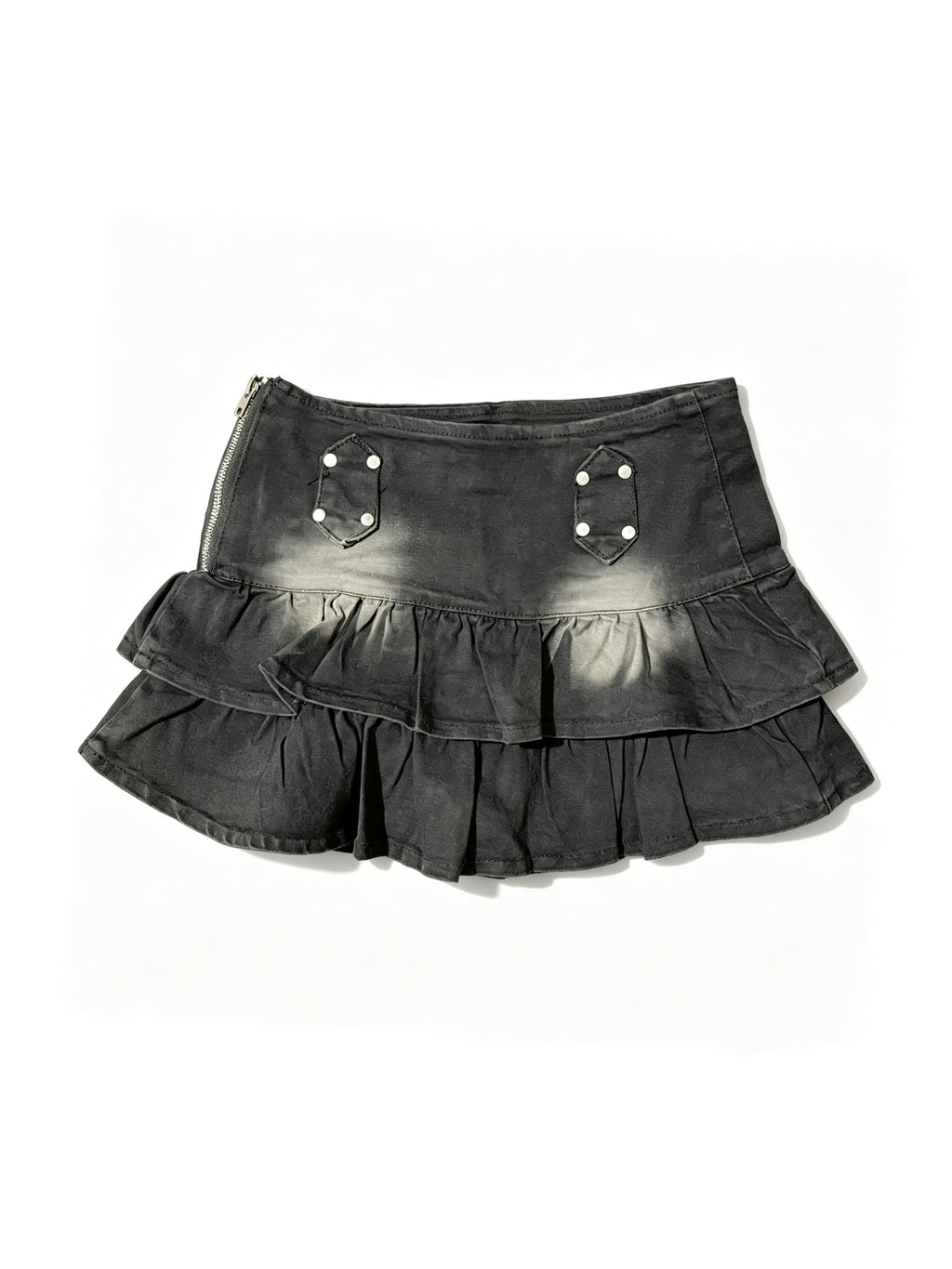 Ruffled denim mini-skirt in black